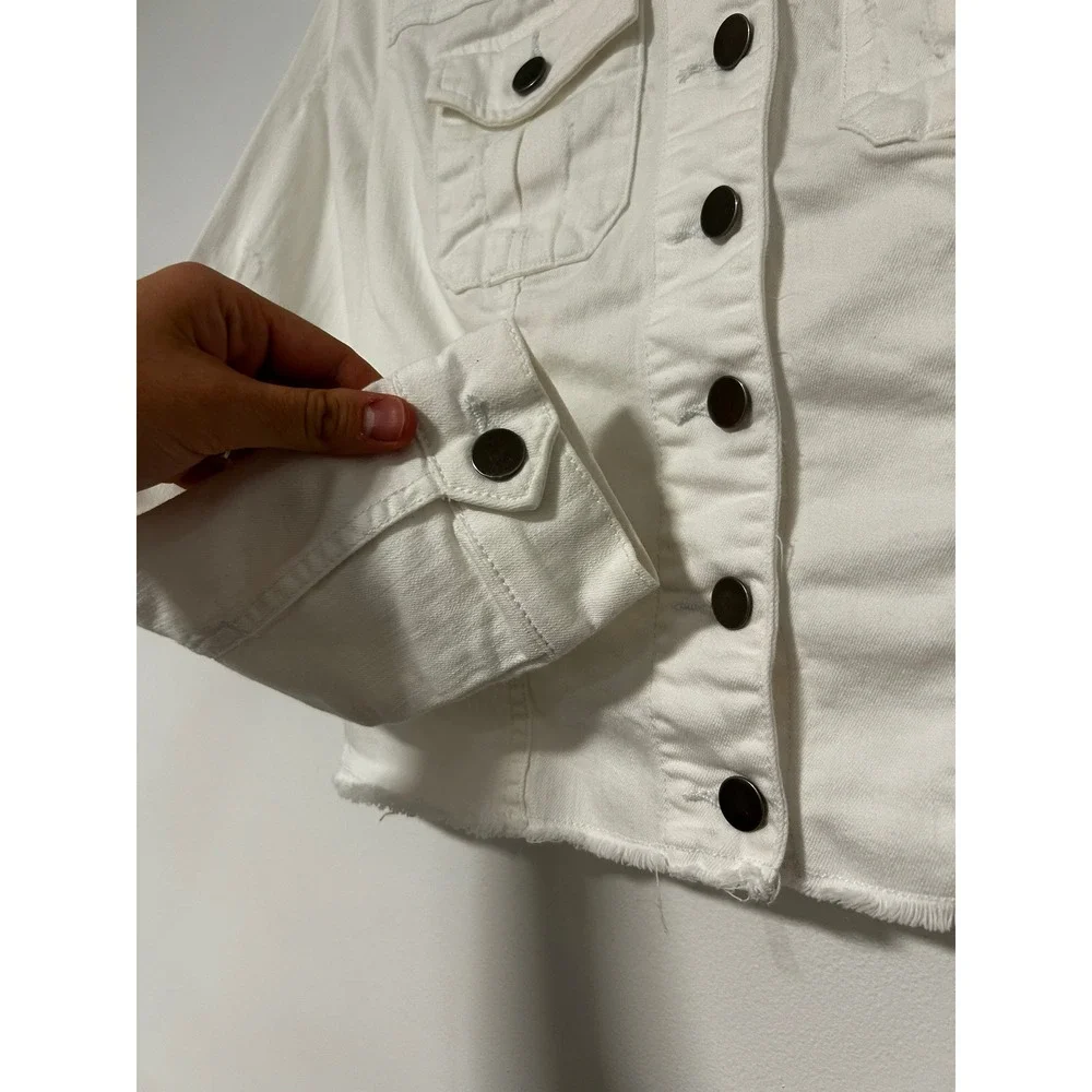 KUT from the Kloth Kara White Denim Jacket Raw Hem KJ0314MA2 Womens XS